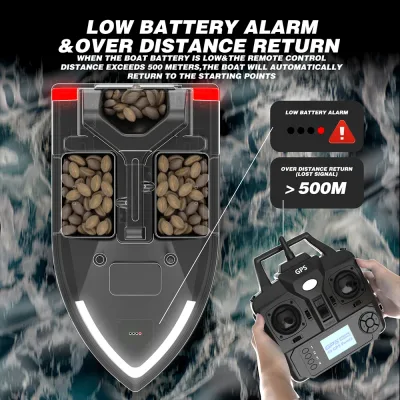 Bateau d'appâtage télécommandé GPS noir – image 2