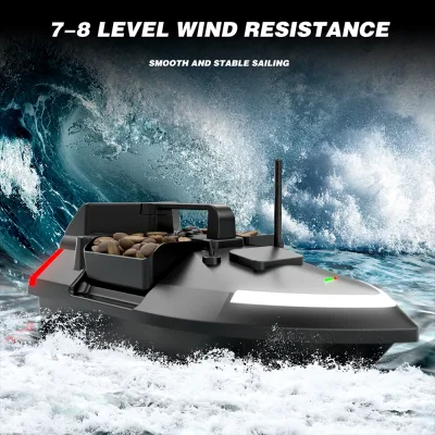 Bateau d'appâtage télécommandé GPS noir – image 3