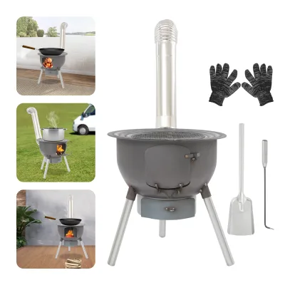 Poêle à bois portable en acier, 3 anneaux wok