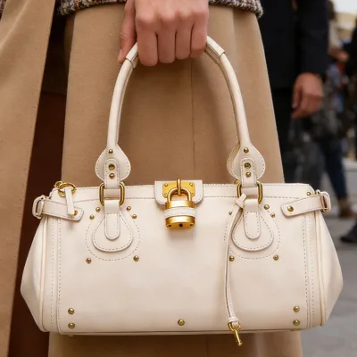 Sac à main rétro en cuir blanc à rivets