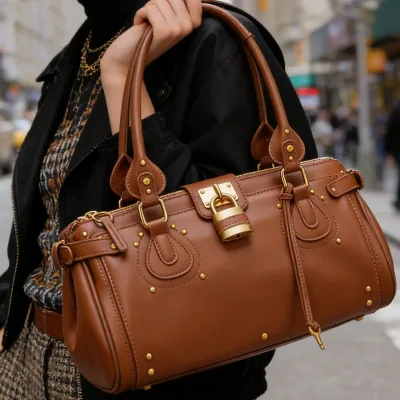 Sac à main rétro en cuir blanc à rivets – image 2