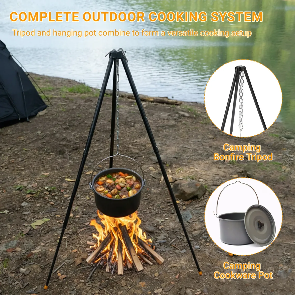Support de barbecue trépied de camping